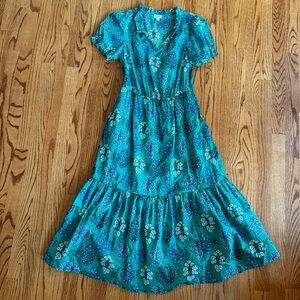 J. Crew Tiered Floral Green Midi Dress